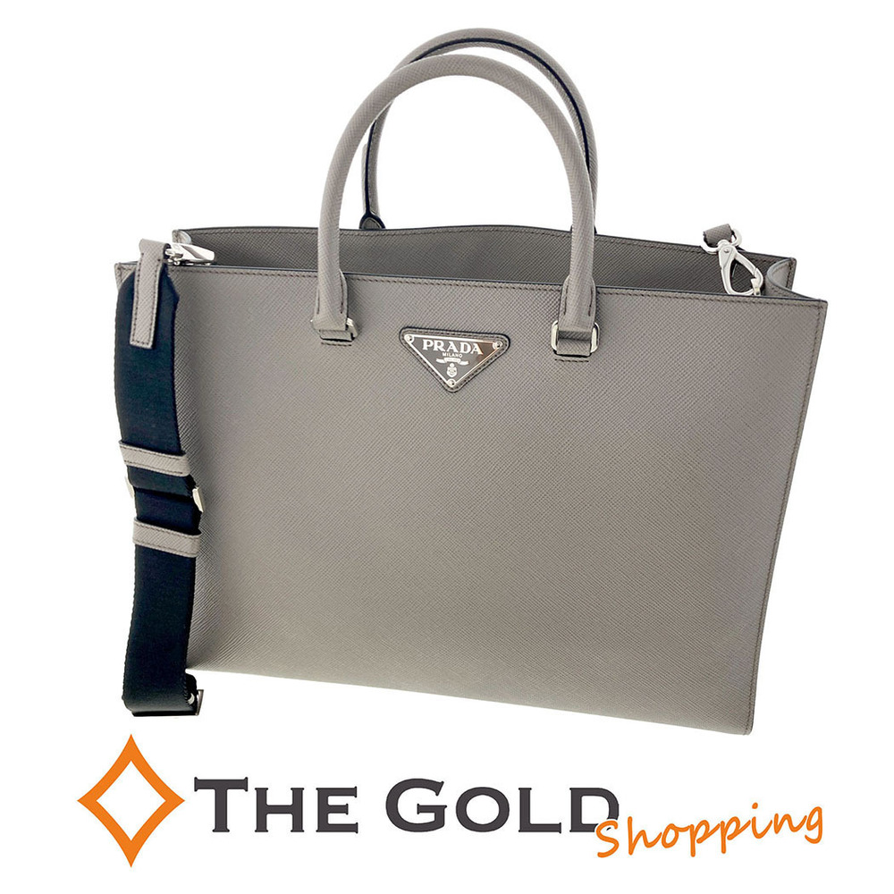 Prada Galleria Saffiano Leather 2Way Tote Bag Gray